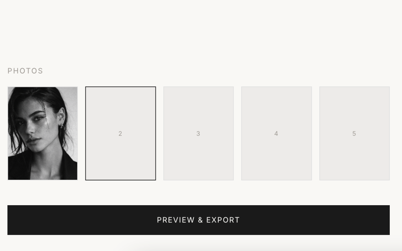 Uploading portfolio photos for a comp card in The Looksheet