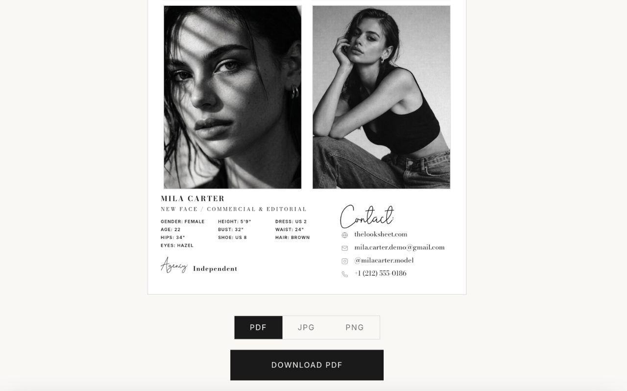 Exporting a print-ready comp card at 300 DPI